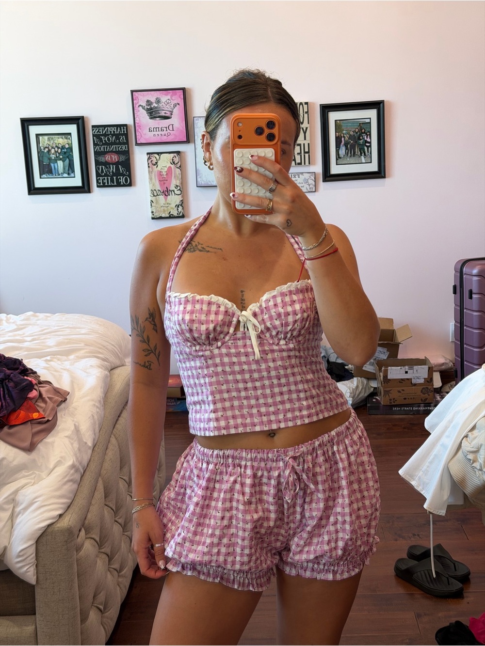 MAJORELLE Pink Gingham Halter Cami & Shorts Sleep Set